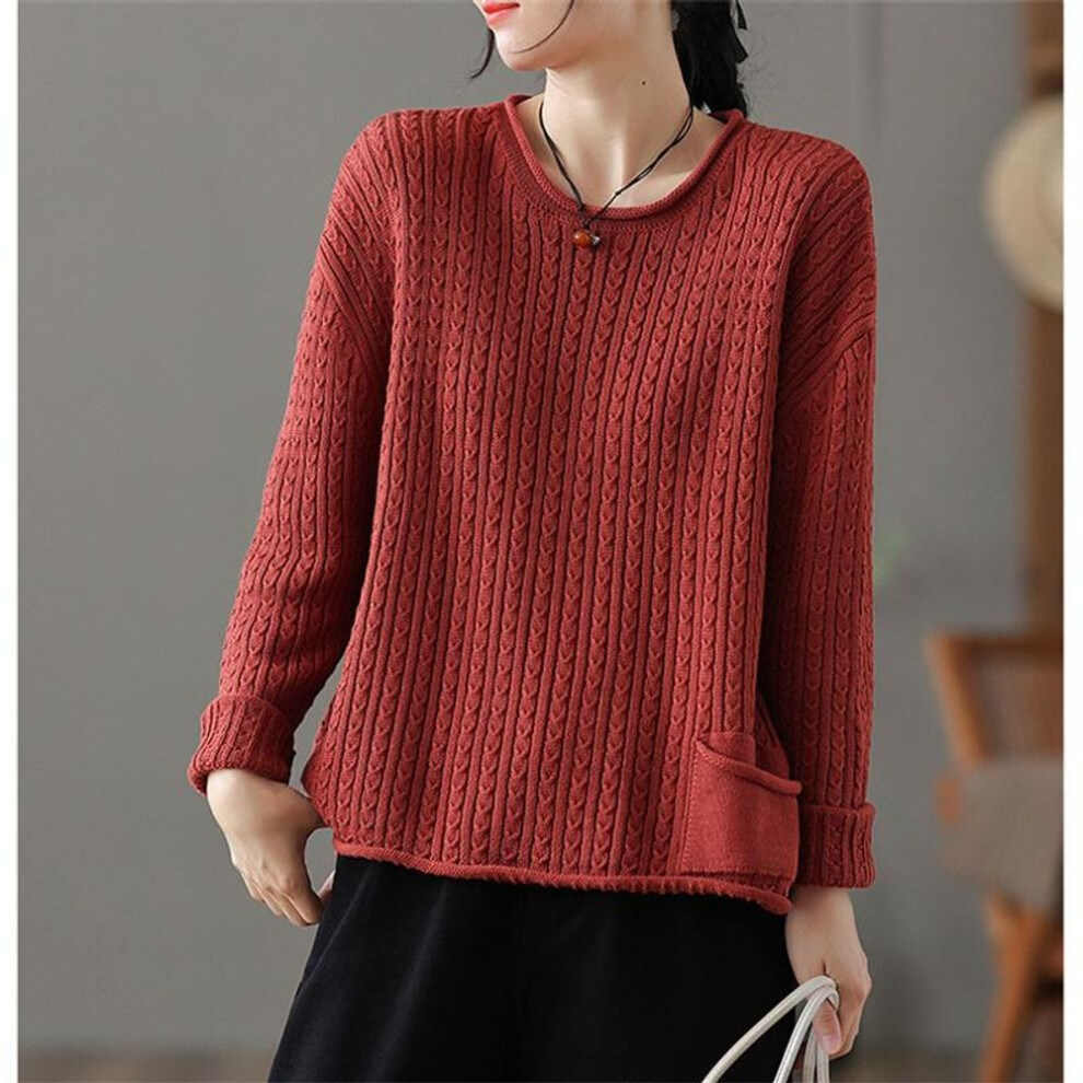 (One Size, orange) Dimanaf Plus Size Women Sweater Loose Casual Autumn Knitting Basic Tops 2022 T-shirt New Pullover O-neck Red Sweaters