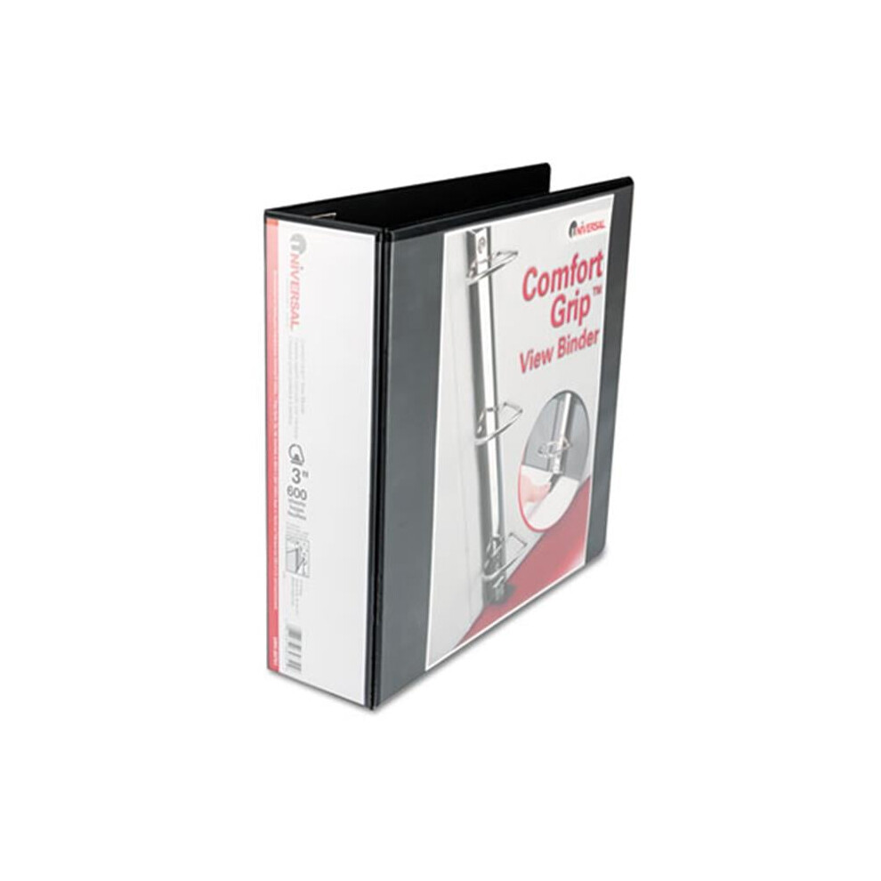 Universal  Comfort Grip Deluxe Plus D-Ring View Binder  3&apos;&apos; Capacity  Black