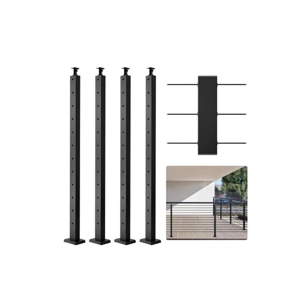 Vevor 4JZLGZHS1067WULW0V0 42 x 1 x 2 in. Steel Horizontal Hole Deck Railing Cable Railing Post, Black - Pack of 4