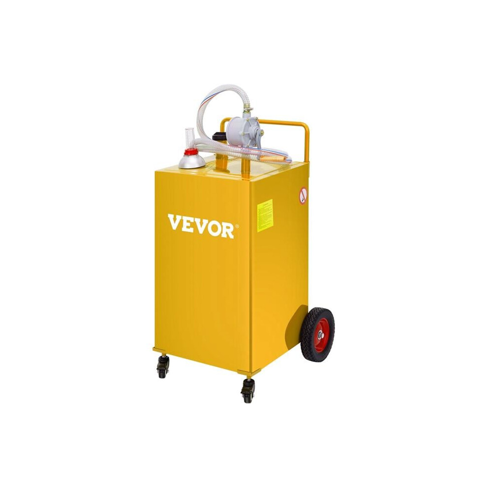 Vevor Syjychsgjl435bmv0v0 35 Gal Gas Storage Tank On 4 Wheels Fuel Caddy With Manuel Transfer Pump, Yellow