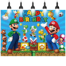 (180*120cm/70.87*47.24in) Bros Mario Super Backdrop Banner Luigi Birthday Photo Props Background Decor