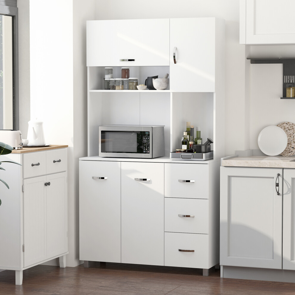 HOMCOM Freestanding Kitchen Cupboard Storage Unit  Drawers Handles Shelf