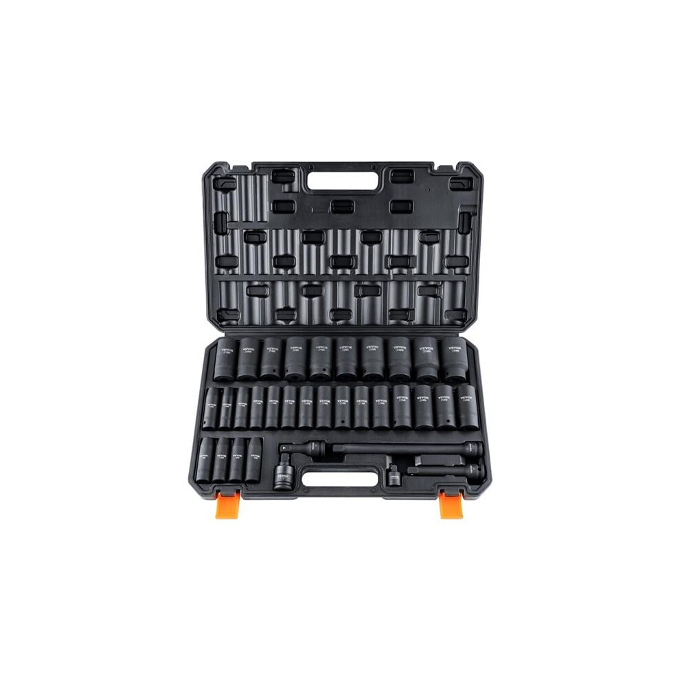 Vevor CJTTZ12CRMO3448AJV0 0.50 in. Drive Deep Impact Socket Set for Includes Heavy Duty Storage Case