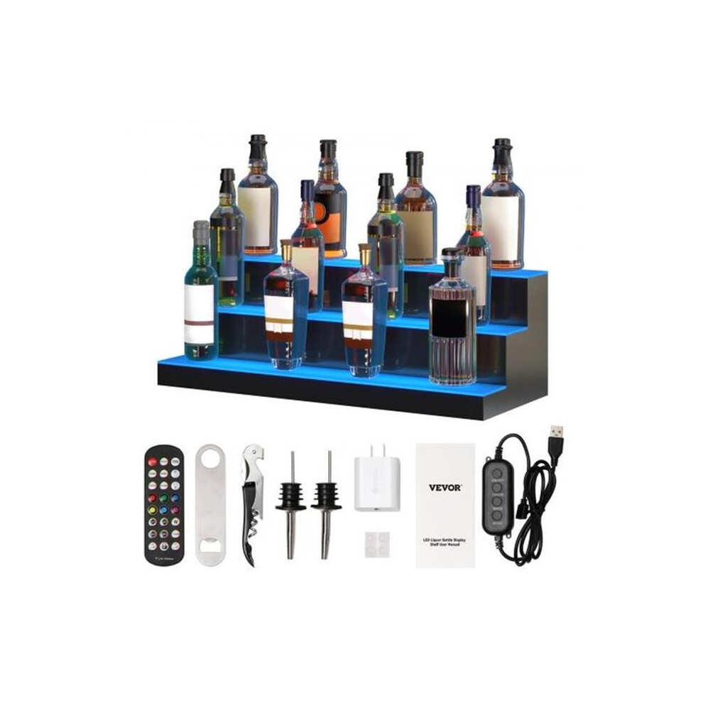 Vevor ZTXJPLED330RF57F4V1 30 in. 3-Step LED Lighted Liquor Bottle Display Bar Shelf RF & App Control