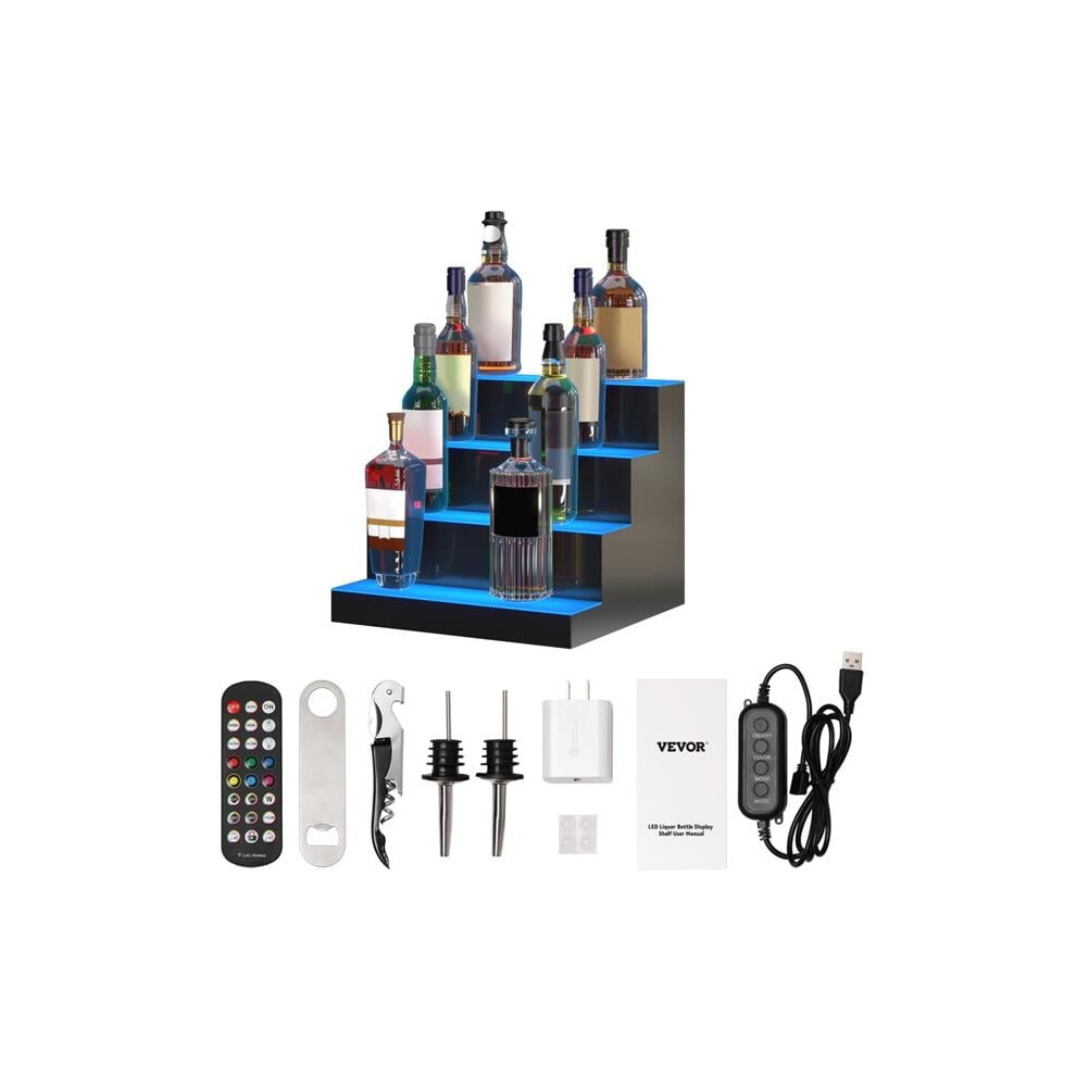 Vevor ZTXJPLED416RFSVC4V1 16 in. 4-Step LED Lighted Liquor Bottle Display Bar Shelf