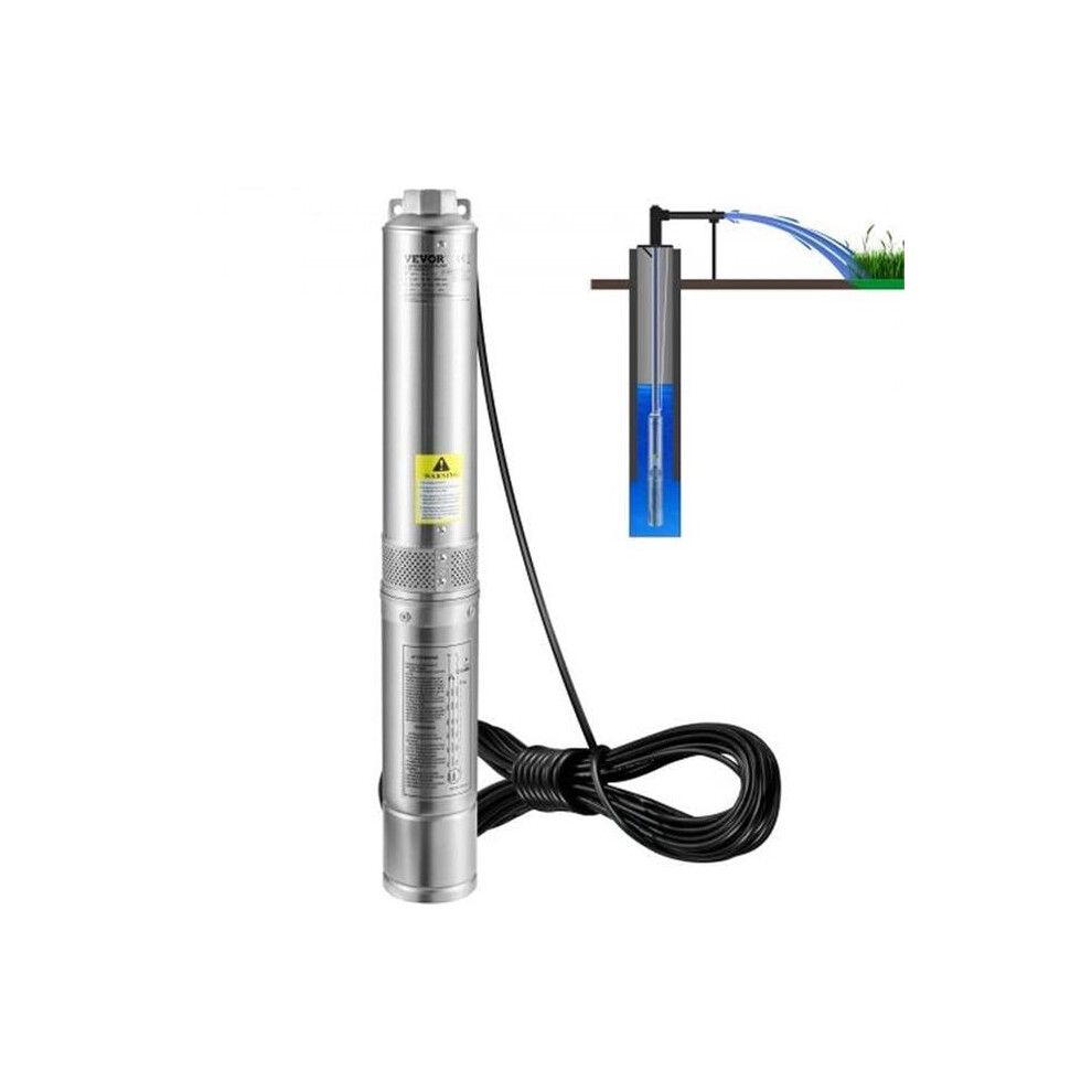 Vevor SJQSBMBNZMC22GDBSV4 1HP 230V 60Hz 37gpm Flow Deep Well Submersible Pump with 207 ft. Head & 33 ft. Electric Cord