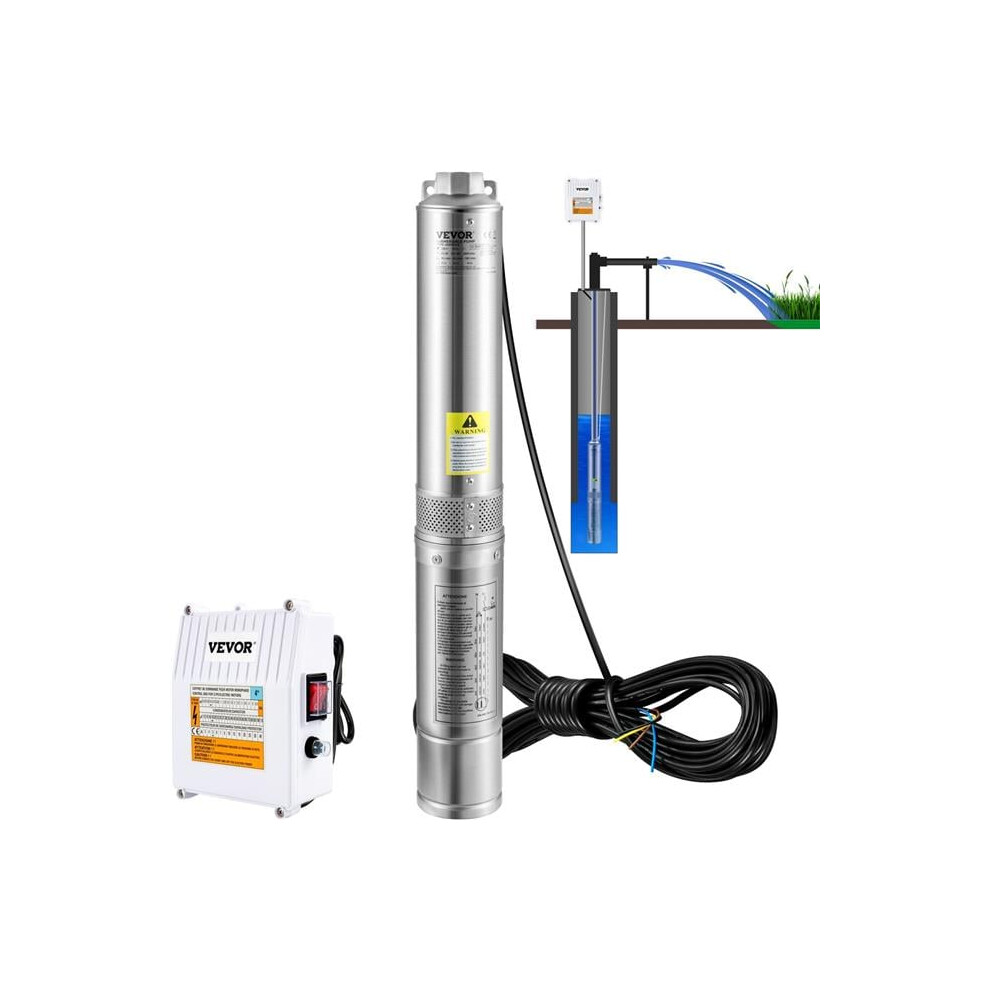 Vevor SJQSBMBWZQDHM7C6LV4 Deep Well Submersible Pump, 2HP 230V & 60Hz, 37GPM 427 ft. Head with 33 ft. Cord & External Control Box