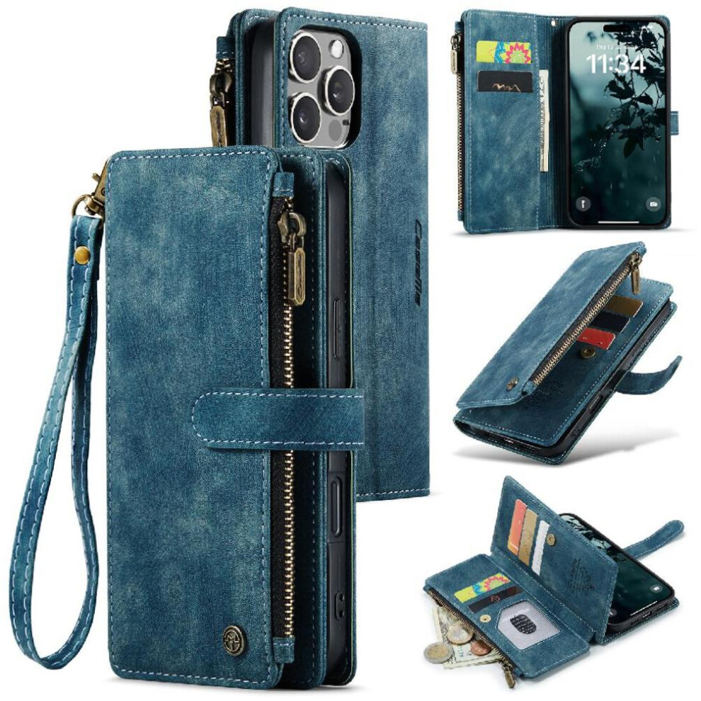(Blue) Caseme Iphone 16 Pro Wallet Case Card Slots Blue 764549356447