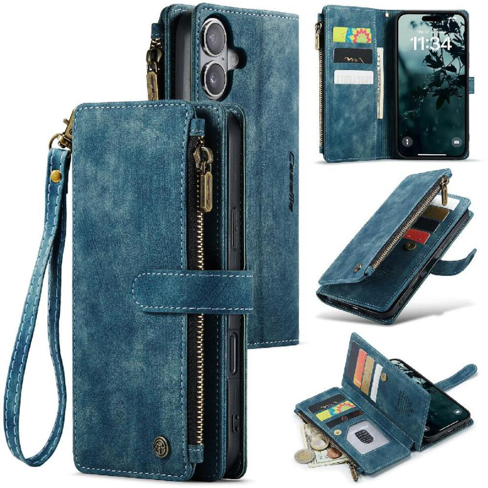 (Blue) Caseme Wallet Case For Iphone 16 With Card Slots Blue 764549356485
