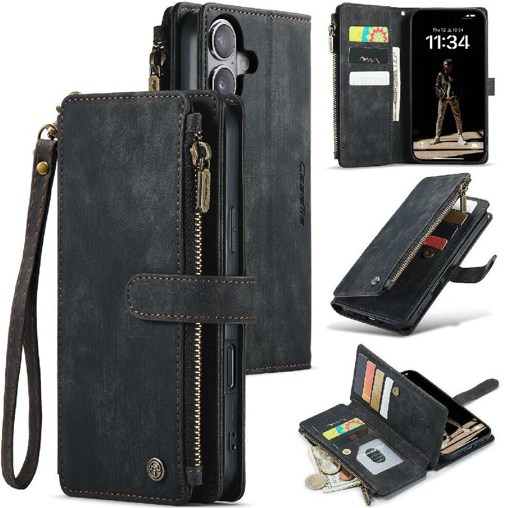 (Black) Caseme Wallet Case For Iphone 16 With Card Slots Black 764549356478