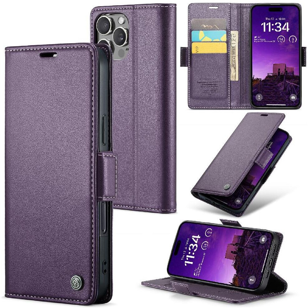 (Purple) Caseme Iphone 16 Pro Kickstand Wallet Case Purple 764549356607