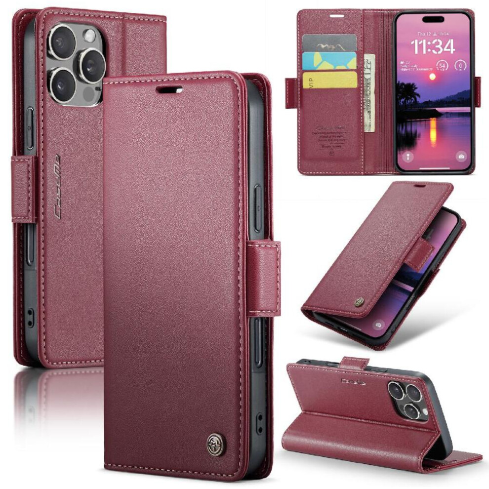 (Red) Caseme Iphone 16 Pro Kickstand Wallet Case Red 764549356591