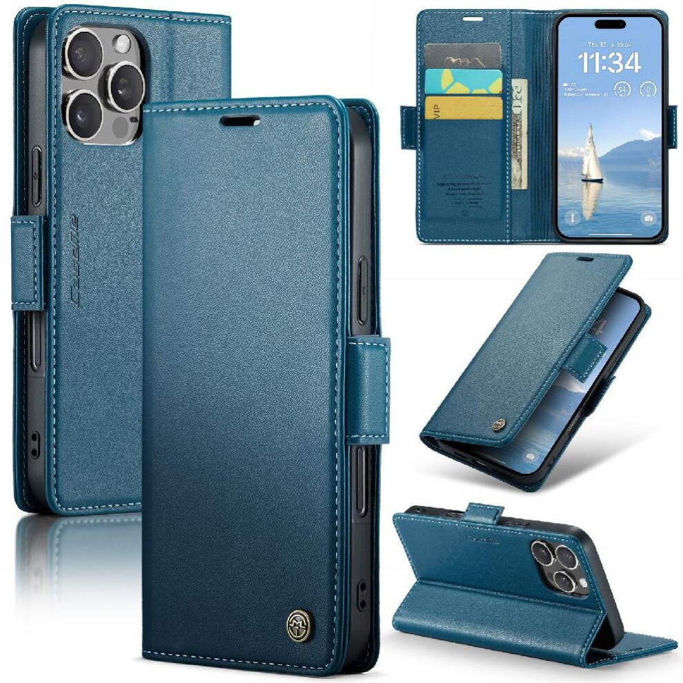 (Blue) Caseme Iphone 16 Pro Kickstand Wallet Case Blue 764549356560