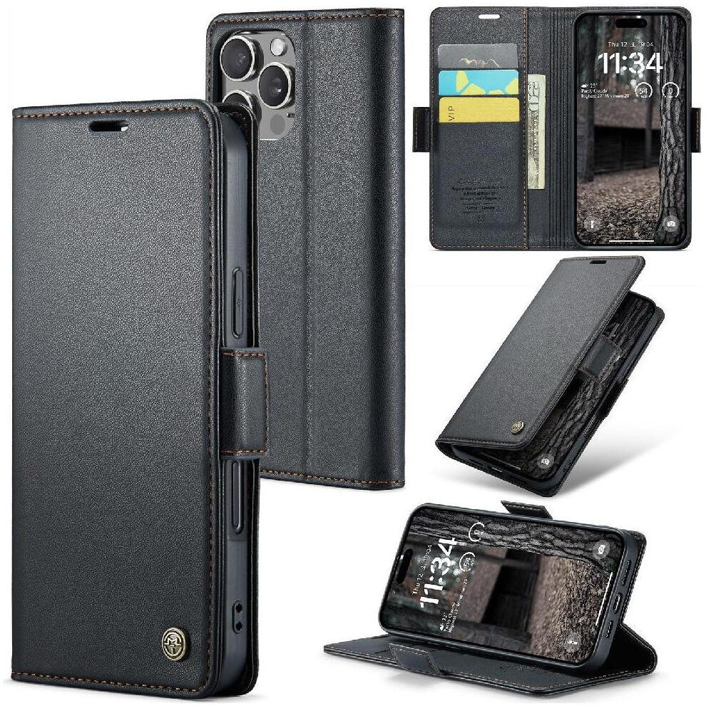 (Black) Caseme Iphone 16 Pro Kickstand Wallet Case Black 764549356584