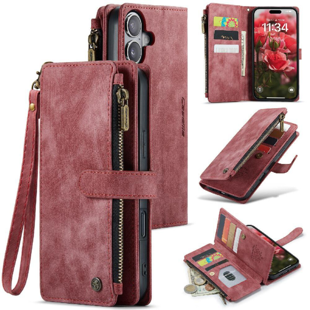 (Red) Caseme Wallet Case Iphone 16 Plus Card Slots Red 764549356614