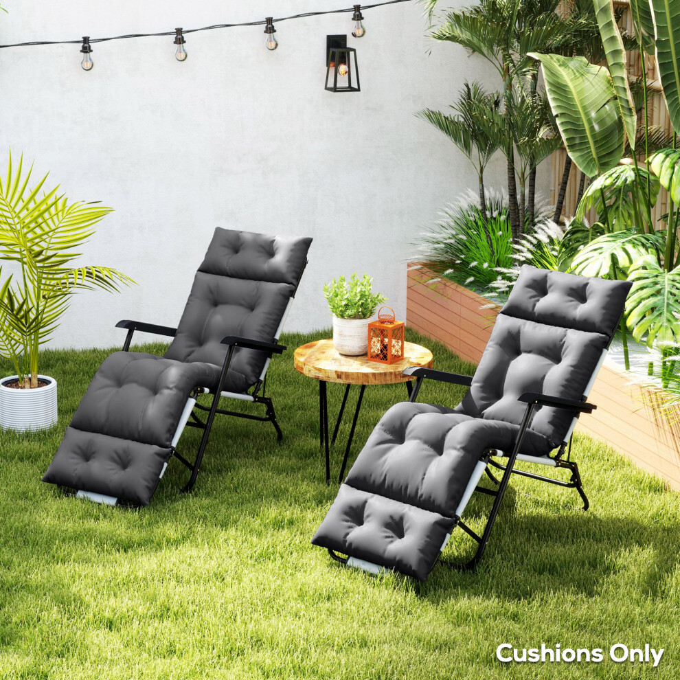 Outsunny Garden Lounge Chair Cushions Set Of 2, 220Gsm Fabric, Dark Grey