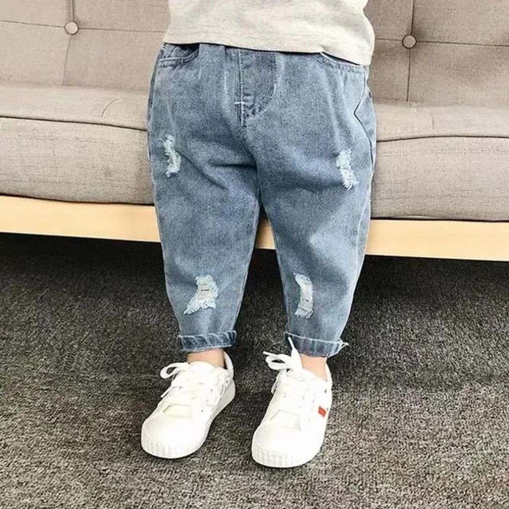 (blue, 120cm) Boys Casual Jeans Children Denim Ripped Jeans Kids Trousers Toddler Girl Fall Clothes Baby Harem Pants Baggy Jeans