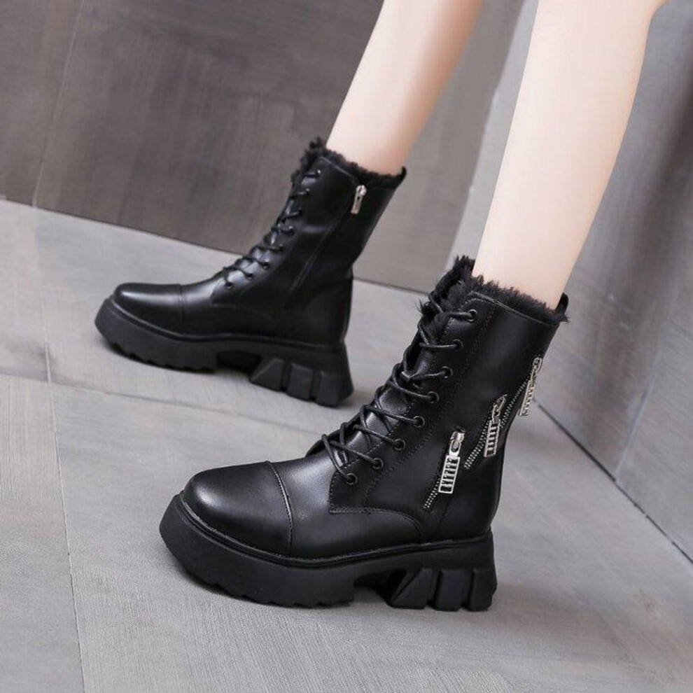 (black, 39) Snow Boots Women&apos;s Bottom Side Zipper High Heels Plus Velvet Fashion Warm Women&apos;s Winter Shoes