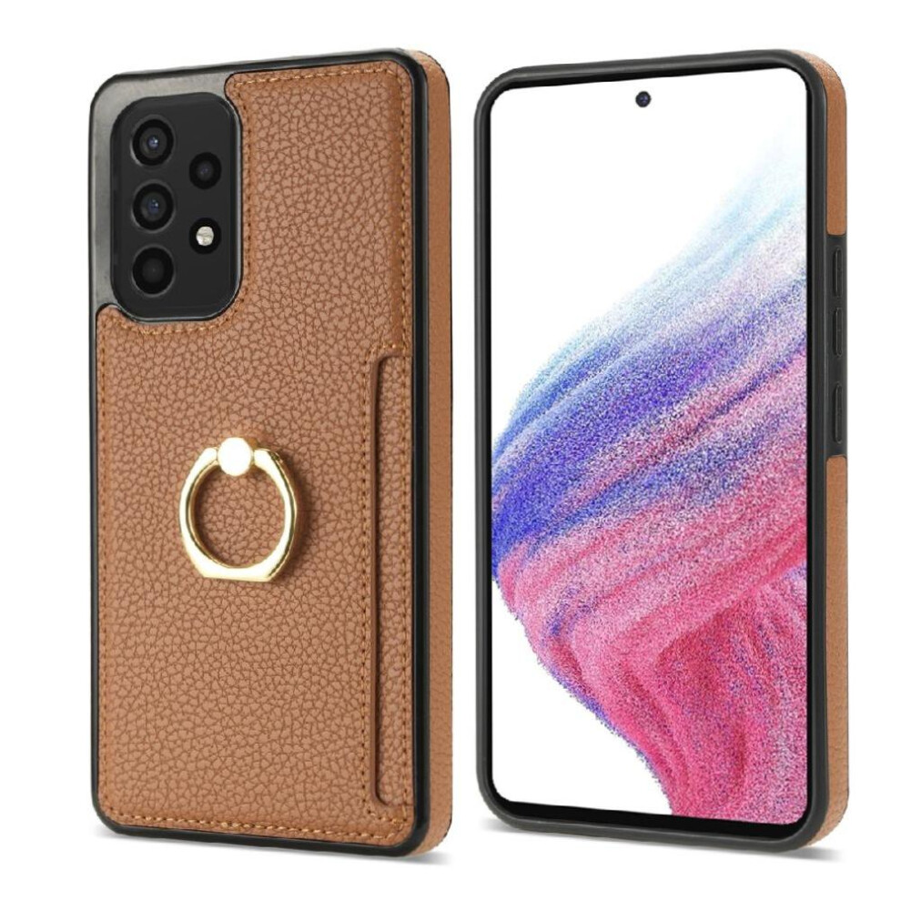 (Brown) Samsung Galaxy A52 5G Leather Case With Kickstand Brown 764549356799