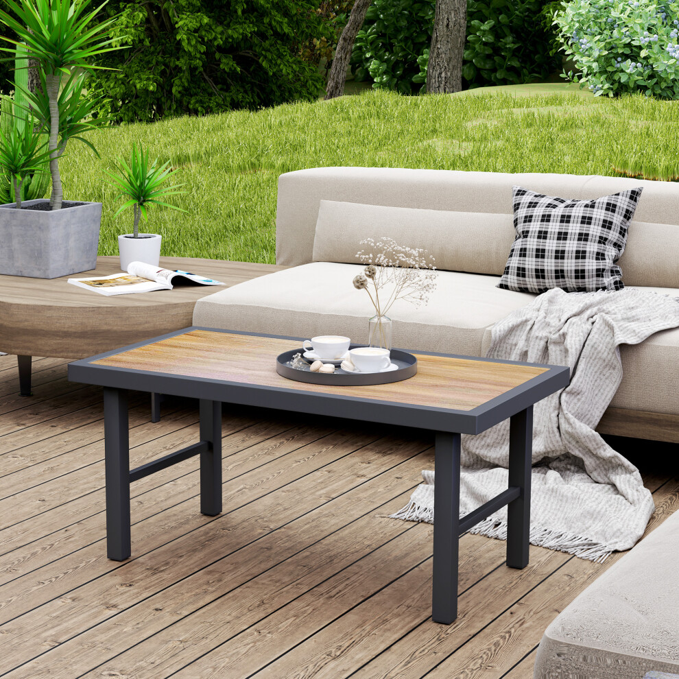 Outsunny Garden Coffee Table With Spc Woodgrain Tabletop, Wood Effect Brown