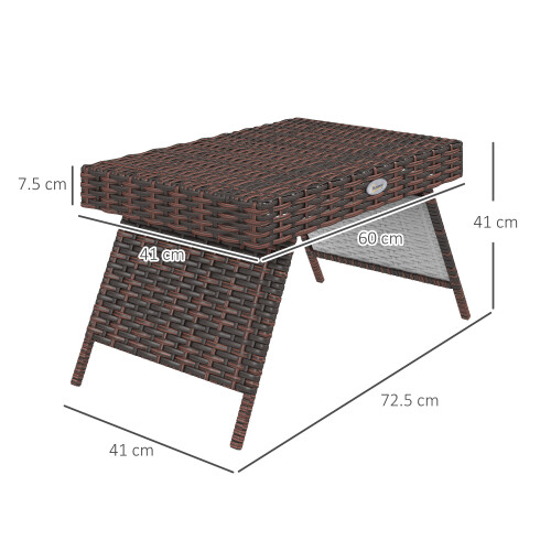 Outsunny Outsunny Foldable Outdoor Coffee Table, Steel Frame Rattan Side Table, Brown 1