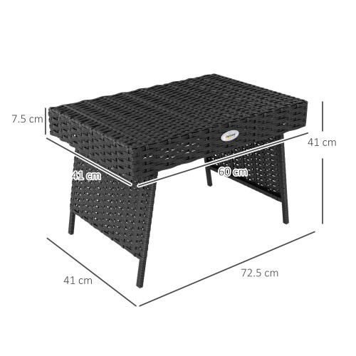 Outsunny Outsunny Foldable Outdoor Coffee Table, Steel Frame Rattan Side Table, Black 1