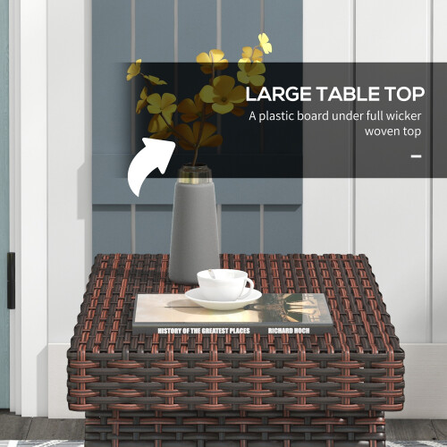 Outsunny Outsunny Foldable Outdoor Coffee Table, Steel Frame Rattan Side Table, Brown 2