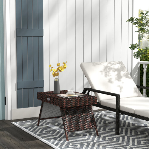 Outsunny Outsunny Foldable Outdoor Coffee Table, Steel Frame Rattan Side Table, Brown