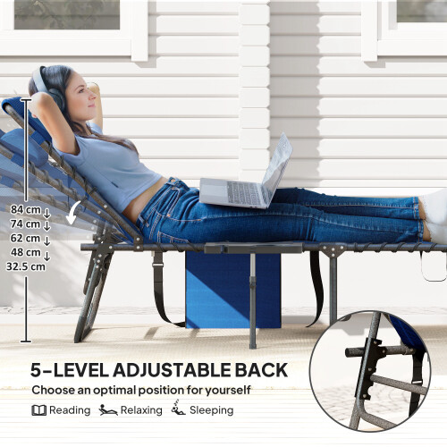 Outsunny Outsunny Folding Sun Lounger with 5-Level Reclining Back, Side Table, Blue 2