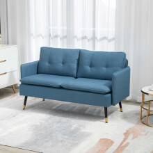 HOMCOM Dark Blue 2-Seater Upholstered Sofa with Button Tufting, Steel Legs - Ideal for Bedroom or Living Room (839-622V70DB)