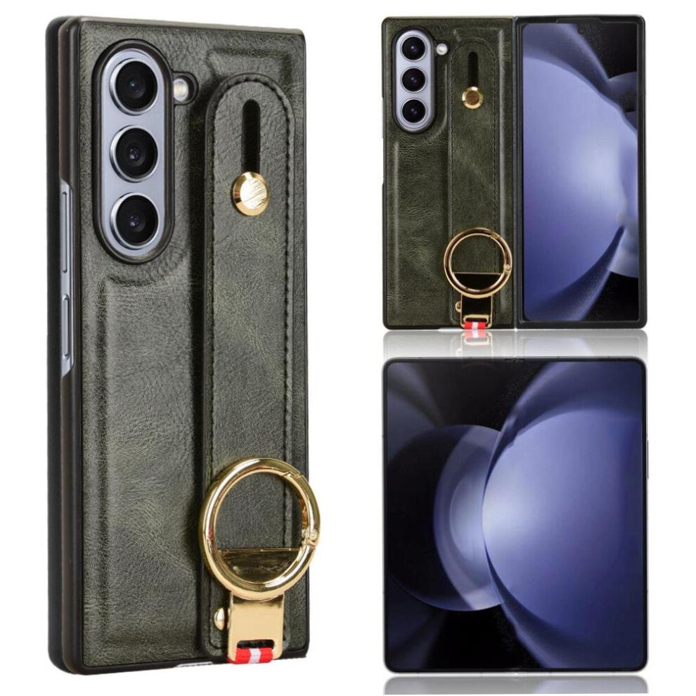 (Green) Samsung Galaxy Z Fold6 Pu Leather Case Wrist Strap Green 764549361687