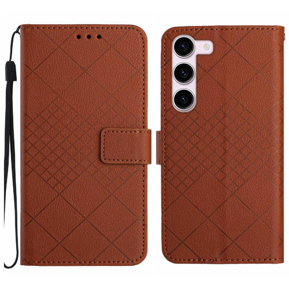 (Brown) Samsung Galaxy S23 Flip Case With Hand Strap Brown 764549362936
