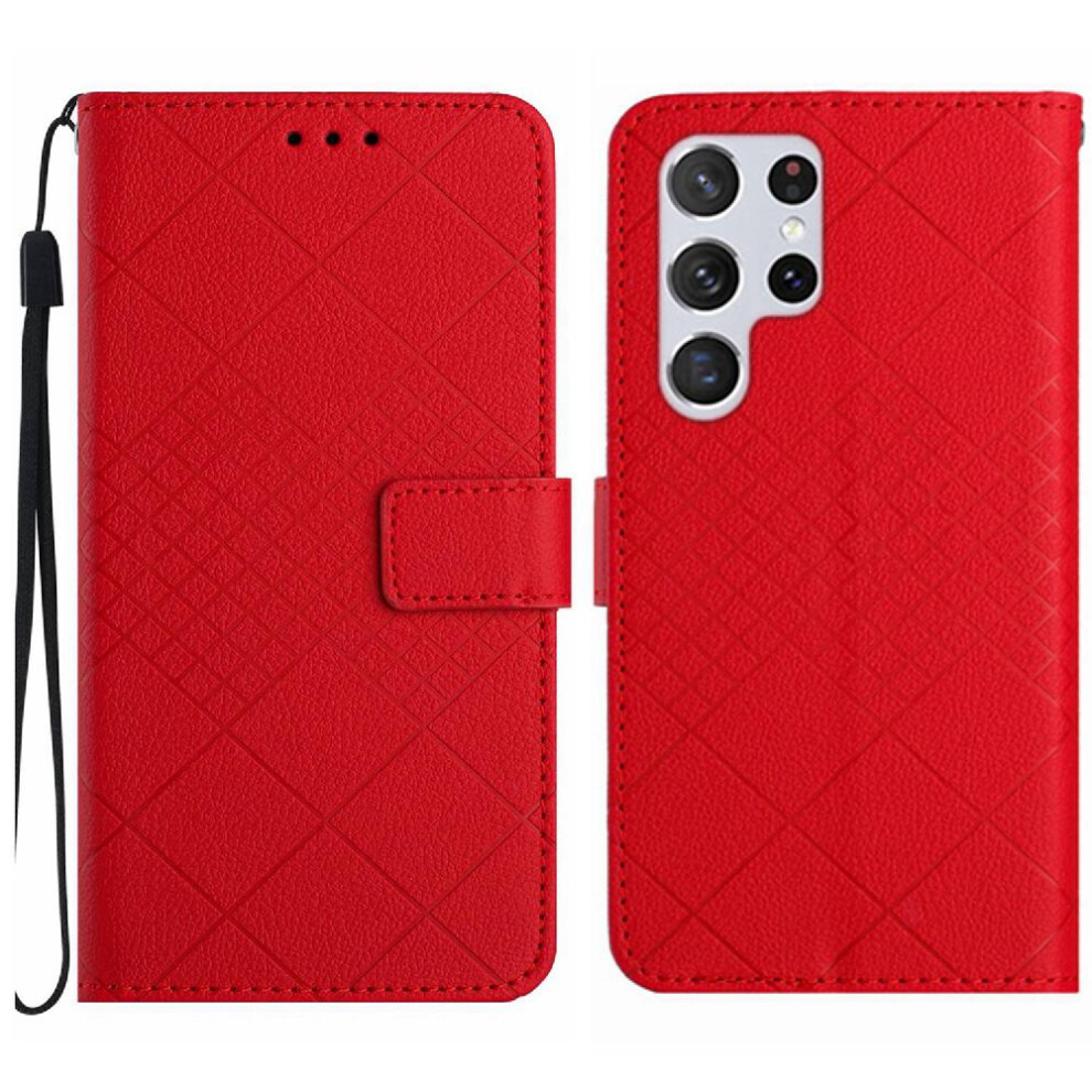 (Red) Samsung Galaxy S22 Ultra Flip Case Wallet Red 764549362974