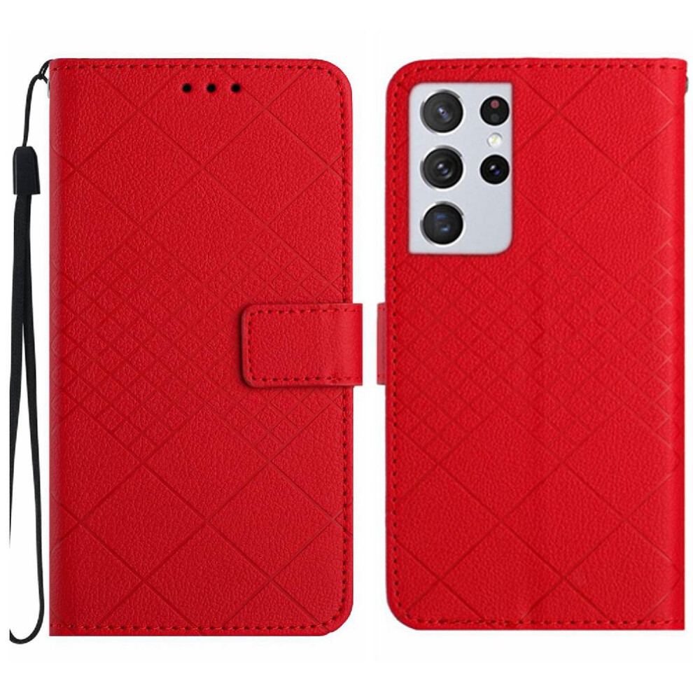 (Red) Samsung Galaxy S21 Ultra Flip Case Wallet Red 764549363032