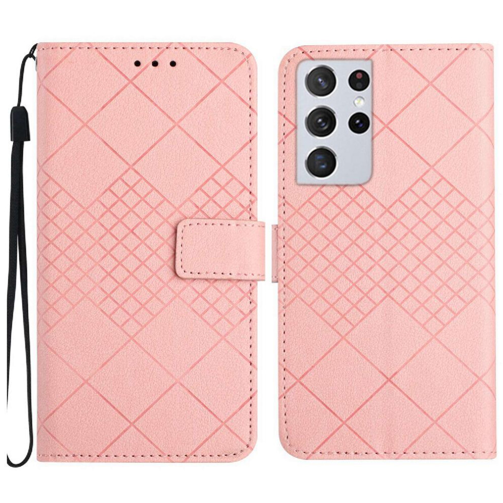 (Pink) Samsung Galaxy S21 Ultra Flip Case Wallet Pink 764549363063