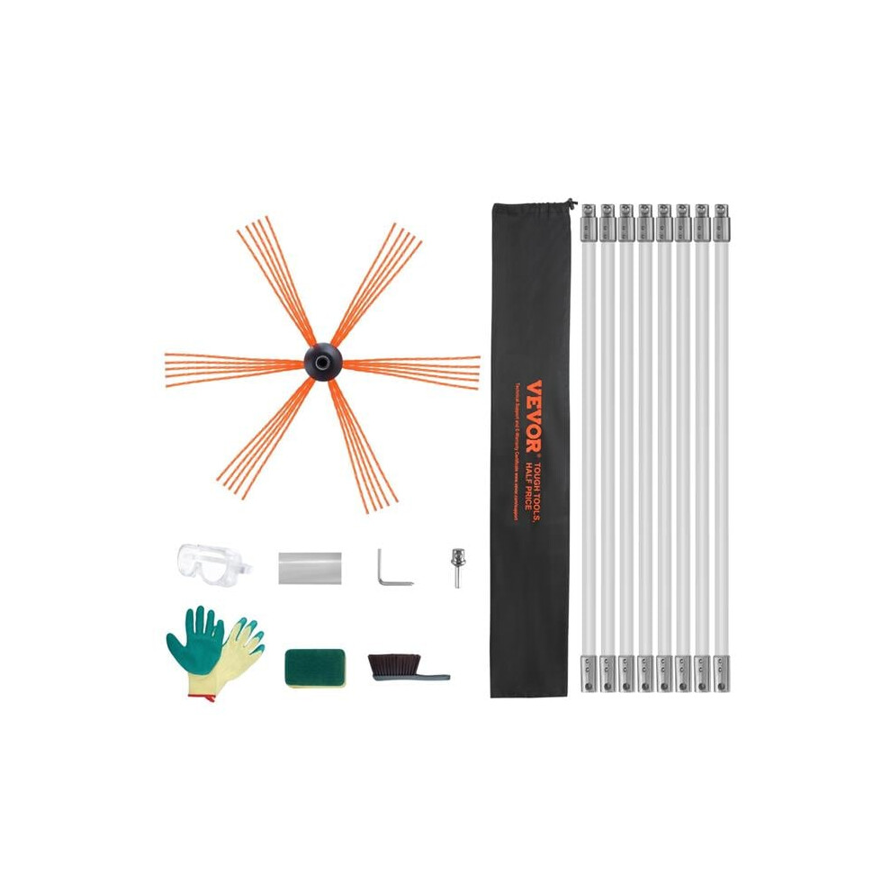 Vevor YCS26YC1PCS8SK8QRV0 26 ft. Chimney Sweep Kit with 8 Reinforced Nylon Flexible Rods Ergonomic Chimney Cleaning Brush
