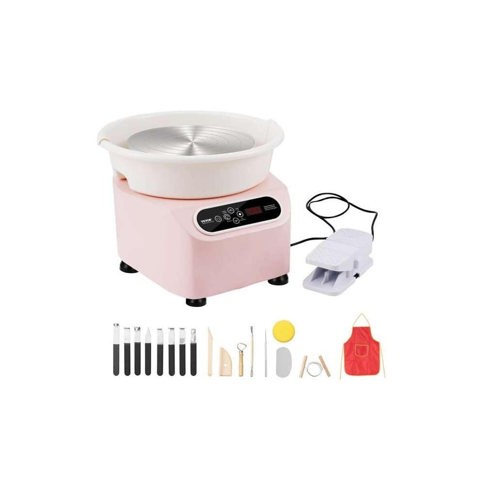 Vevor Zqlpjxs10yc3jryokv1 10 In. 350W Electric Wheel For Pottery With Foot Pedal & Lcd Touch Screen, Pink