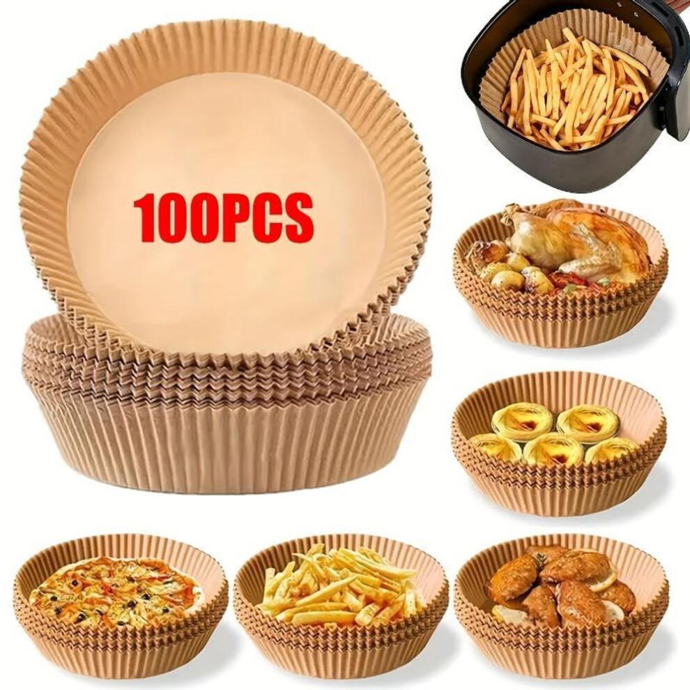 (as the picture, Silicone Oil Paper) 100pcs Air Fryer Round Paper Liners, 7.9" , Disposable Large For 5 To 8 Qt Basket, Unbleached Non-stick Oil-proof Parchment Paper
