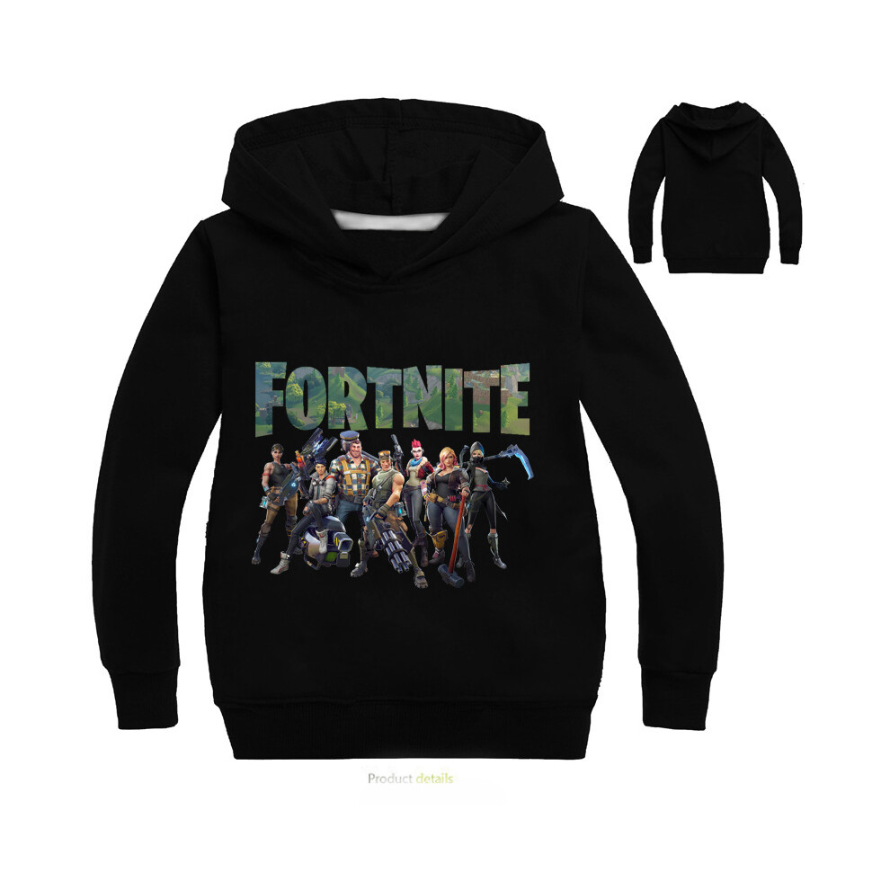 (Black, 160/5XL For Age 9-10) Fortnite Kids Hoodies Boys Girls Hoody Tops Jumper Sweatshirt Jumpsuit Pullover