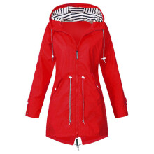 (Red, M) Waterproof Wind Women Jacket Coat Raincoat Ladies Hoodies Outwear Zipper Outdoor