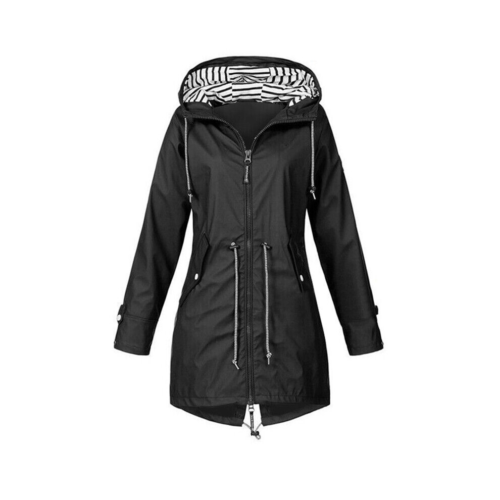 (Black, L) Waterproof Wind Women Jacket Coat Raincoat Ladies Hoodies Outwear Zipper Outdoor