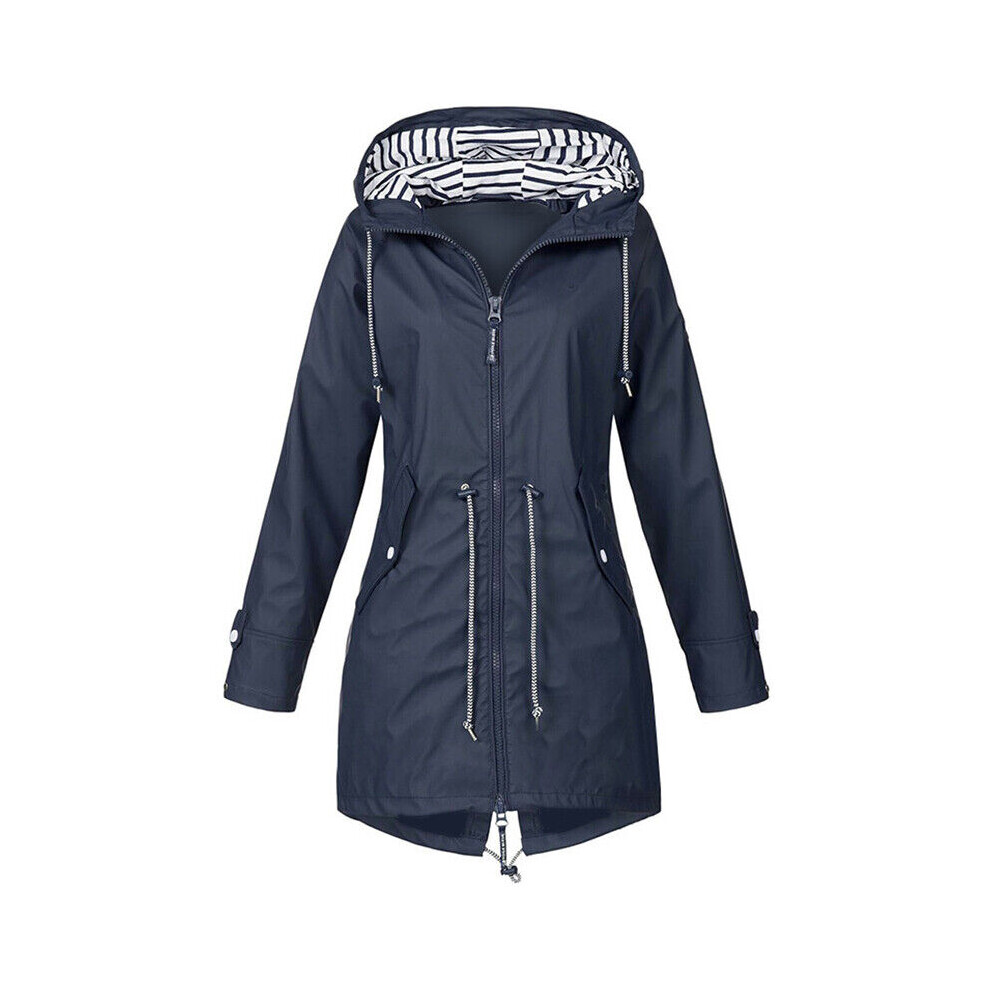 (Darkblue, M) Waterproof Wind Women Jacket Coat Raincoat Ladies Hoodies Outwear Zipper Outdoor