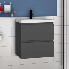 (High gloss grey) Wall Hung Bathrooms Vanity Units with Ceramic Basin High Gloss White/Grey