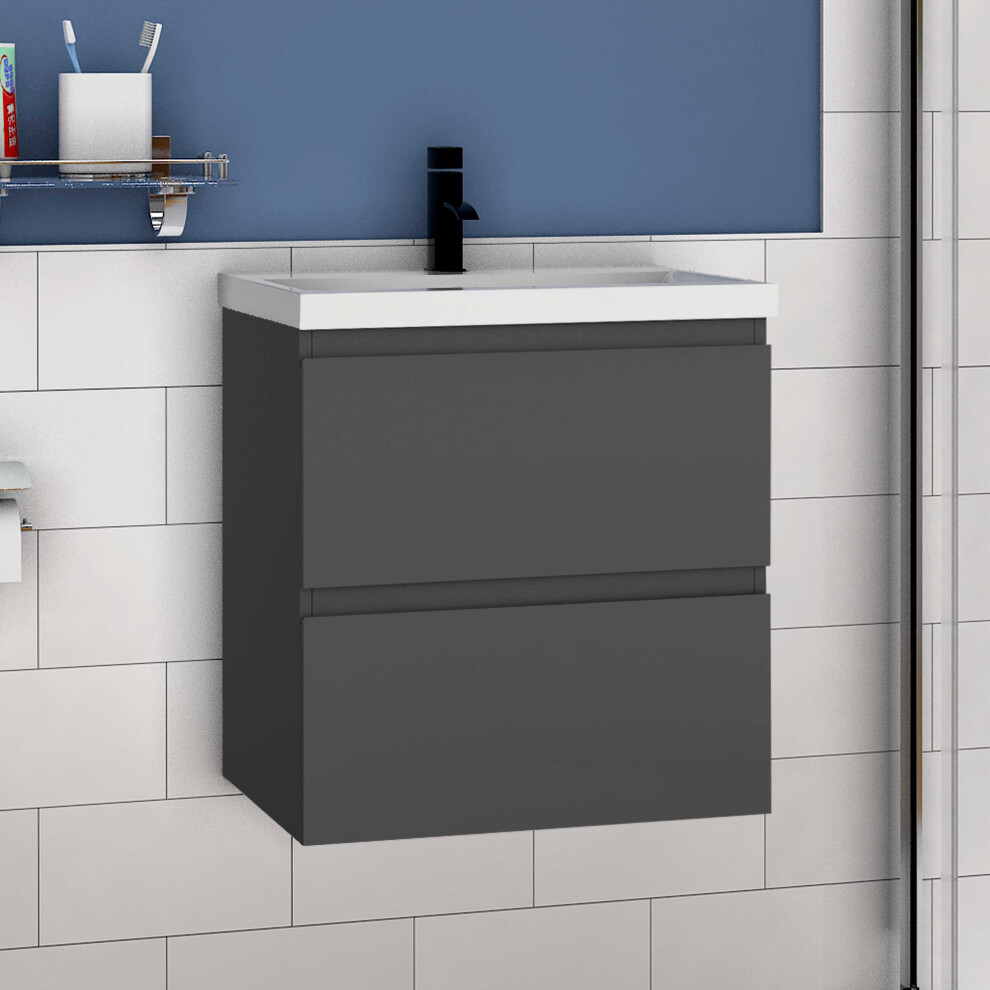 (High gloss grey) Wall Hung Bathrooms Vanity Units with Ceramic Basin High Gloss White/Grey