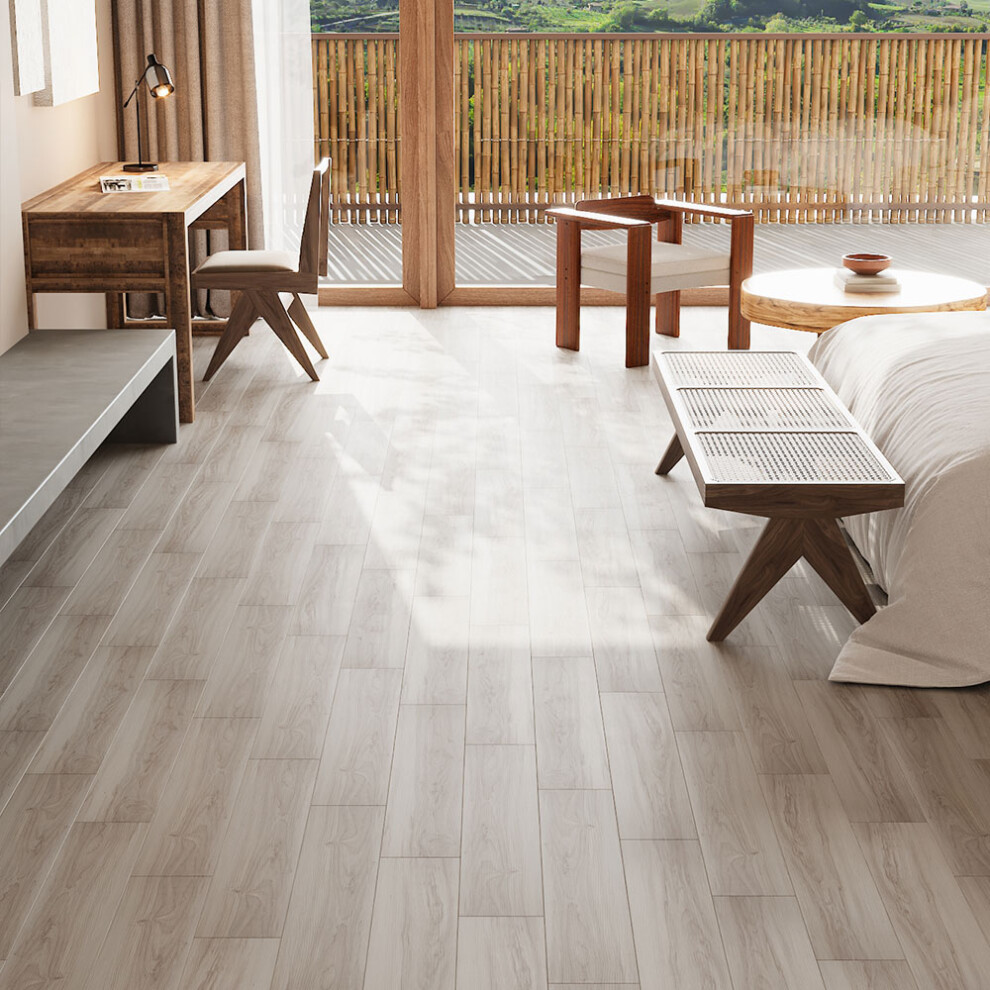 20Pcs 2.7㎡ White Wood Grain Thickened PVC Flooring Tiles