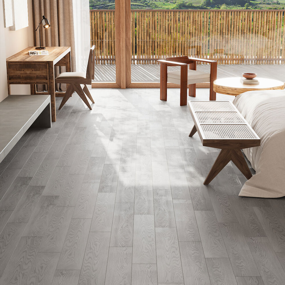 20Pcs 2.7㎡ White Grey Wood Grain Thickened PVC Flooring Tiles