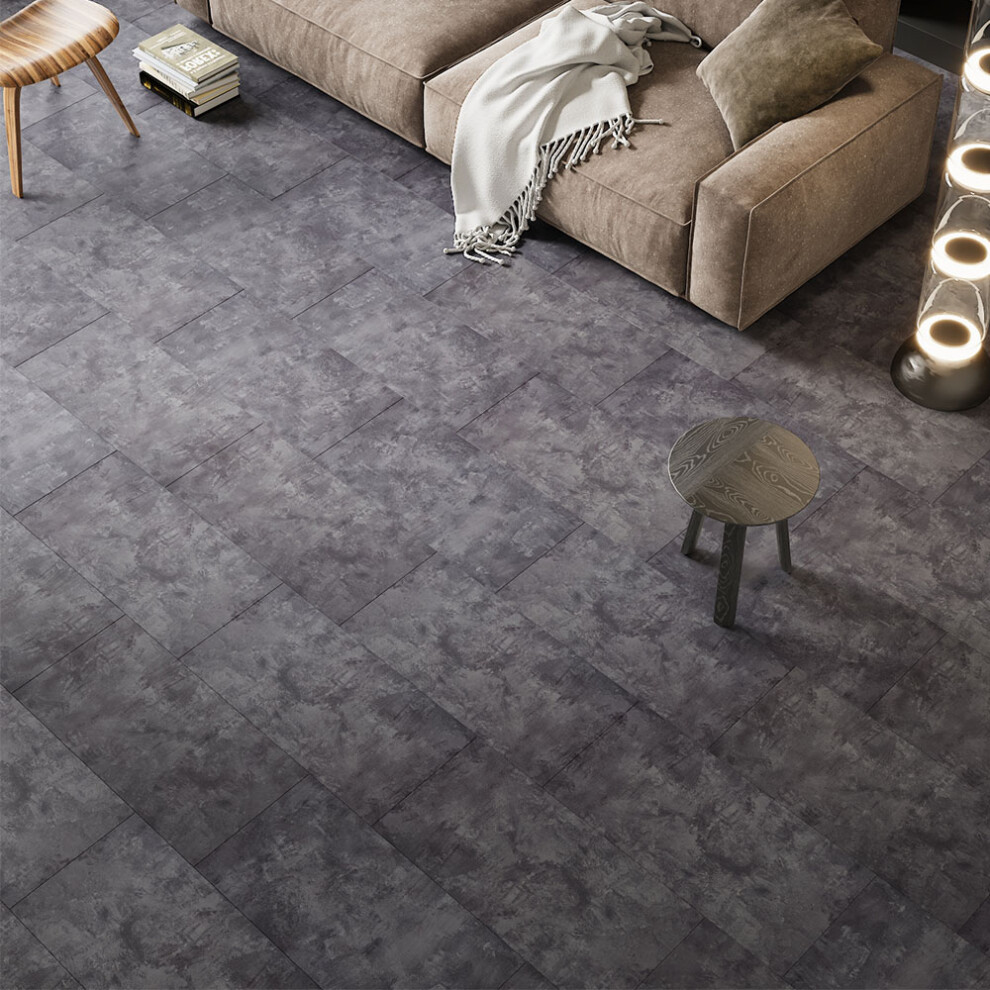 (#1) 16Pcs Grey Stone Effect PVC Flooring Tiles