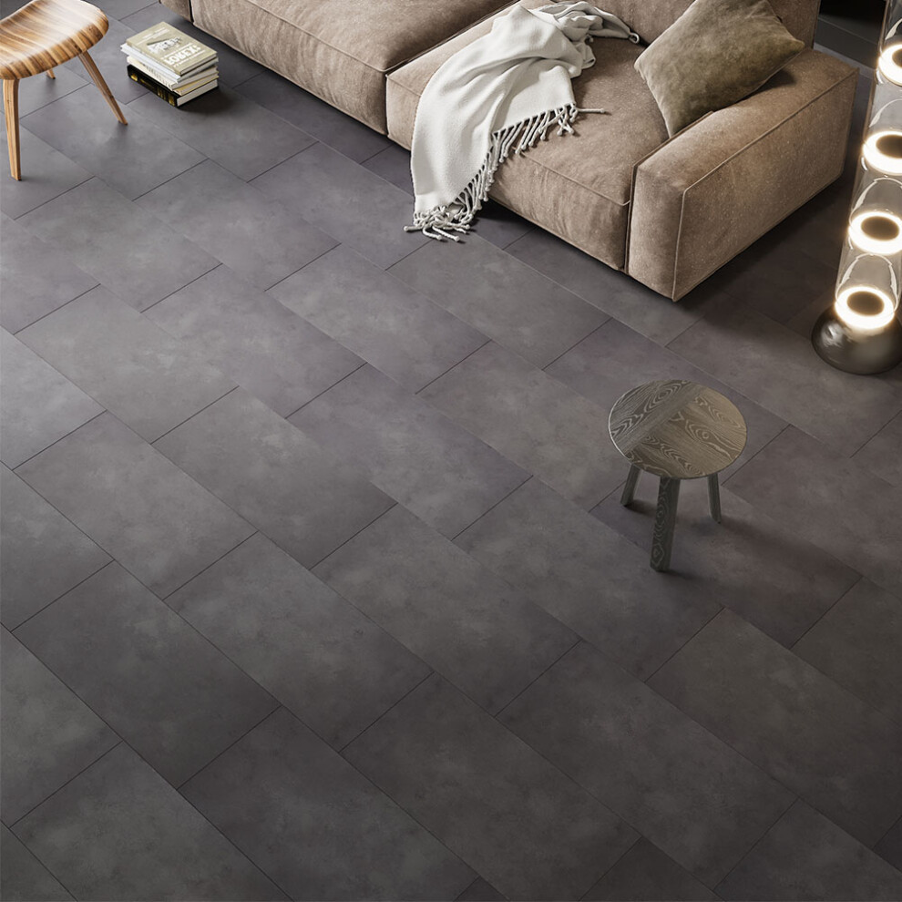 (#2) 16Pcs Grey Stone Effect PVC Flooring Tiles