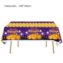 (Tablecloth) Halloween Cute Theme Party Supplies Tableware Set Plates Tablecloth Cups Napkins