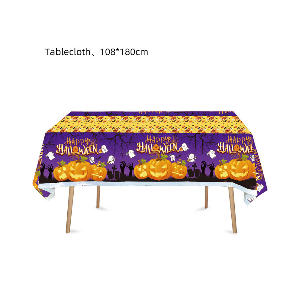 (Tablecloth) Halloween Cute Theme Party Supplies Tableware Set Plates Tablecloth Cups Napkins